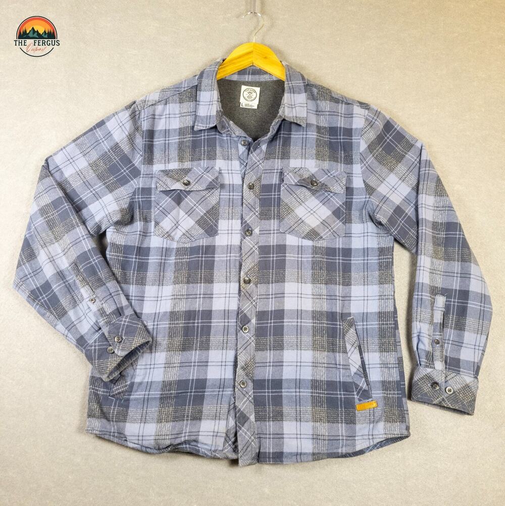 Voyager Button-Up Shirt Blue Gray Plaid Long Sleeve Cabincore Hiking Men's Sz L